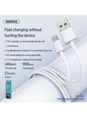 Remax RC-163M Regular USB 2.0 to micro USB Cable Λευκό 1m (RC-163M)