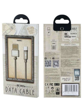 Remax Gravity RC-095a Braided / Magnetic USB 2.0 Cable USB-C male - USB-A Χρυσό 1m
