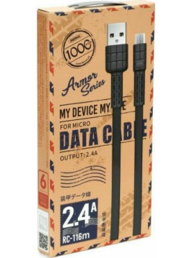 Remax Flat USB 2.0 to micro USB Cable Μαύρο 1m (Armor)