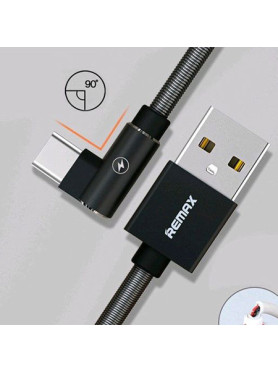 Remax Angle (90°) / Braided USB 2.0 Cable USB-C male - USB-A male Μαύρο 1m (Data)