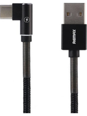 Remax Angle (90°) / Braided USB 2.0 Cable USB-C male - USB-A male Μαύρο 1m (Data)