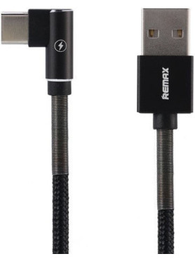 Remax Angle (90°) / Braided USB 2.0 Cable USB-C male - USB-A male Μαύρο 1m (Data)
