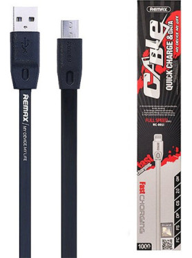 Remax Flat USB 2.0 to micro USB Cable Μαύρο 1m (Fast Safe)