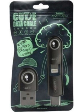 Remax Cutie RC-073th Flat USB to Lightning / Type-C Cable 2.1A Μαύρο 1m