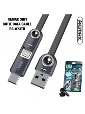 Remax Cutie RC-073th Flat USB to Lightning / Type-C Cable 2.1A Μαύρο 1m