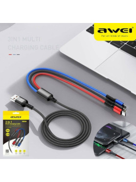 Awei CL-971 Braided USB to micro USB / Type-C / Lightning Cable 2.4A Μαύρο 1.2m (x24785)