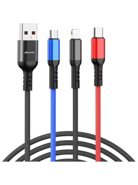 Awei CL-971 Braided USB to micro USB / Type-C / Lightning Cable 2.4A Μαύρο 1.2m (x24785)