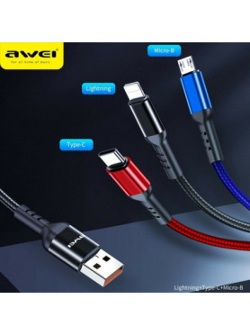 Awei CL-971 Braided USB to micro USB / Type-C / Lightning Cable 2.4A Μαύρο 1.2m (x24785)