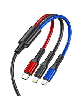 Awei CL-971 Braided USB to micro USB / Type-C / Lightning Cable 2.4A Μαύρο 1.2m (x24785)