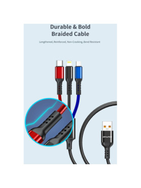 Awei CL-971 Braided USB to micro USB / Type-C / Lightning Cable 2.4A Μαύρο 1.2m (x24785)