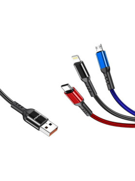 Awei CL-971 Braided USB to micro USB / Type-C / Lightning Cable 2.4A Μαύρο 1.2m (x24785)
