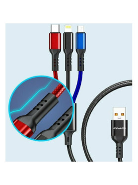 Awei CL-971 Braided USB to micro USB / Type-C / Lightning Cable 2.4A Μαύρο 1.2m (x24785)