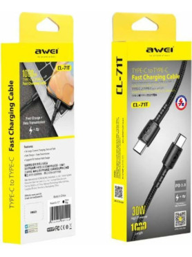 Awei CL-71T Braided USB 2.0 Cable USB-C male - USB-C male Μαύρο 1m