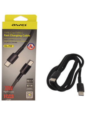 Awei CL-71T Braided USB 2.0 Cable USB-C male - USB-C male Μαύρο 1m