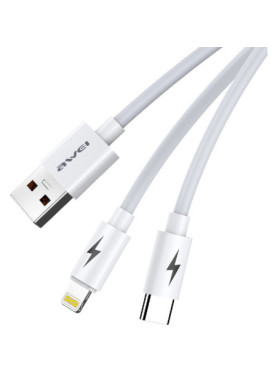 Awei CL-79 Regular USB to Lightning / Type-C Cable 5A Λευκό 1.2m