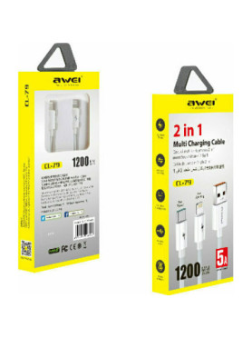 Awei CL-79 Regular USB to Lightning / Type-C Cable 5A Λευκό 1.2m