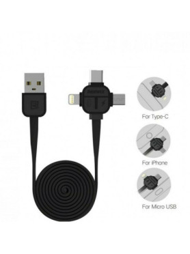 Remax Lesu RC-066th Flat USB to Lightning / Type-C / micro USB Cable 2.1A Μαύρο 1m