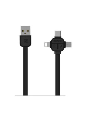Remax Lesu RC-066th Flat USB to Lightning / Type-C / micro USB Cable 2.1A Μαύρο 1m