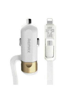 Remax RCC102 Φορτιστής Αυτοκινήτου 3.4A με μία Θύρα: 1xUSB μαζί με Καλώδιο Lightning / Micro-USB Λευκός