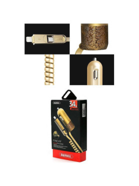 Remax Finchy Φορτιστής Αυτοκινήτου 3.4A με μία Θύρα: 1xUSB μαζί με Καλώδιο Lightning / Micro-USB Χρυσό