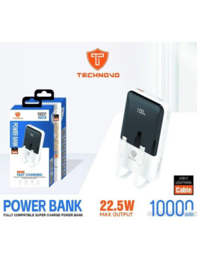 Technovo TN-PB001 Power Bank 10000mAh 22.5W με Θύρα USB-A και Θύρα USB-C Λευκό