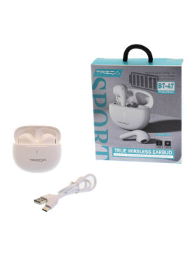 Treqa BT-47 Earbud Bluetooth Handsfree Ακουστικά με Θήκη Φόρτισης Λευκά