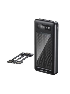 Awei P129K Ηλιακό Power Bank 10000mAh με 2 Θύρες USB-A Μαύρο