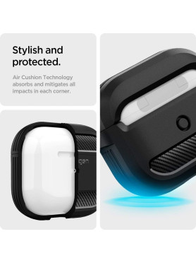 Spigen Rugged Armor Θήκη Σιλικόνης με Γάντζο Matte Black για Apple AirPods 3