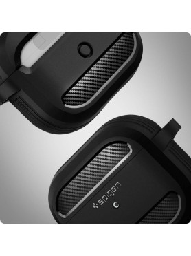 Spigen Rugged Armor Θήκη Σιλικόνης με Γάντζο Matte Black για Apple AirPods 3