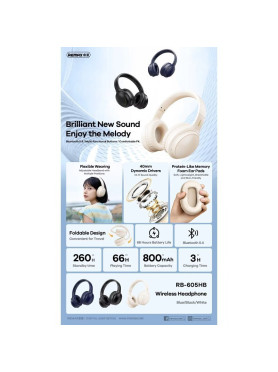 Remax RB-605HB Ασύρματα Bluetooth On Ear Ακουστικά με 12 ώρες Λειτουργίας Μπεζ