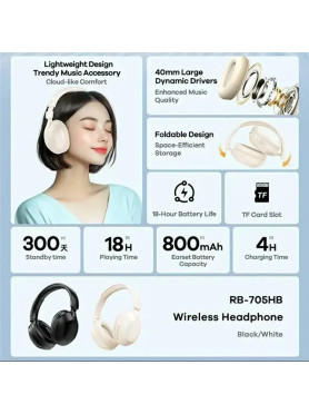 Remax RB-705HB Ασύρματα Bluetooth On Ear Ακουστικά με 12 ώρες Λειτουργίας Μαύρα
