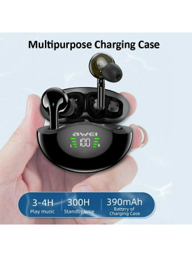 Awei T12P In-ear Bluetooth Handsfree Ακουστικά με Αντοχή στον Ιδρώτα και Θήκη Φόρτισης Μαύρα