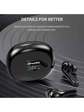 Awei T15P In-ear Bluetooth Handsfree Ακουστικά με Θήκη Φόρτισης Μαύρα