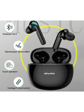 Awei T15P In-ear Bluetooth Handsfree Ακουστικά με Θήκη Φόρτισης Μαύρα