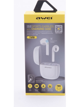 Awei T28 In-ear Bluetooth Handsfree Ακουστικά με Αντοχή στον Ιδρώτα και Θήκη Φόρτισης Λευκά