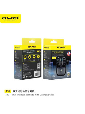 Awei Τ39 Earbud Bluetooth Handsfree Ακουστικά με Θήκη Φόρτισης Μαύρα
