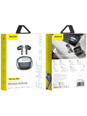 Awei T92 ANC Pro In-ear Bluetooth Handsfree Ακουστικά με Θήκη Φόρτισης Μαύρα