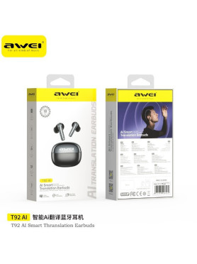 Awei T92 ANC Pro In-ear Bluetooth Handsfree Ακουστικά με Θήκη Φόρτισης Μαύρα