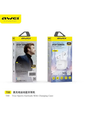 Awei T88 In-ear Bluetooth Handsfree Ακουστικά με Αντοχή στον Ιδρώτα και Θήκη Φόρτισης Λευκά