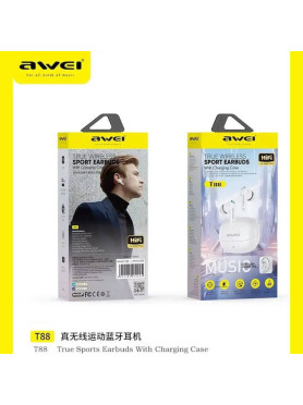 Awei T88 In-ear Bluetooth Handsfree Ακουστικά με Αντοχή στον Ιδρώτα και Θήκη Φόρτισης Λευκά