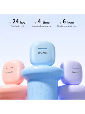 Awei T68 ENC Earbud Bluetooth Handsfree Ακουστικά με Θήκη Φόρτισης Ροζ