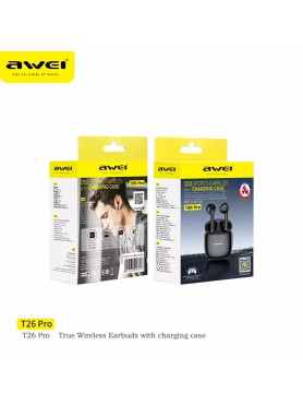 Awei T26 Pro In-ear Bluetooth Handsfree Ακουστικά με Θήκη Φόρτισης Μαύρα