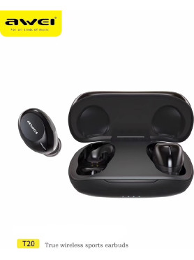 Awei T20 In-ear Bluetooth Handsfree Ακουστικά με Αντοχή στον Ιδρώτα και Θήκη Φόρτισης Μαύρα