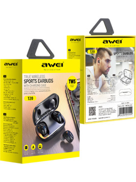 Awei T20 In-ear Bluetooth Handsfree Ακουστικά με Αντοχή στον Ιδρώτα και Θήκη Φόρτισης Μαύρα