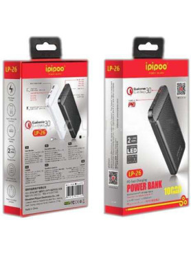 Ipipoo LP-26 Power Bank 10000mAh με 2 Θύρες USB-A και Θύρα USB-C Quick Charge 3.0 Μαύρο