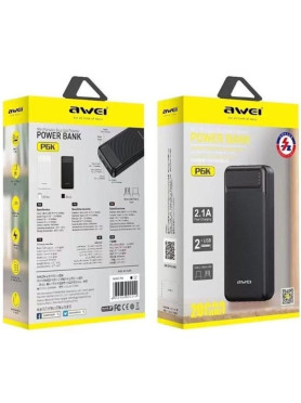 Awei P6K Power Bank 20000mAh με 2 Θύρες USB-A Λευκό
