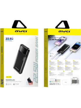 Awei PA-90 Power Bank 10000mAh 22.5W με 2 Θύρες USB-C Power Delivery Μαύρο