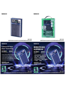 Remax RPP-551 Power Bank 10000mAh με Θύρα USB-A και Θύρα USB-C Power Delivery Μπλε