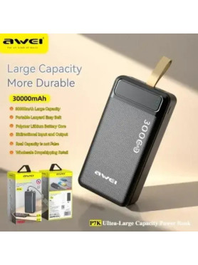 Awei P7K Power Bank 30000mAh με 2 Θύρες USB-A και Θύρα USB-C Μαύρο