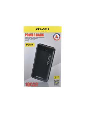 Awei P37K Power Bank 10000mAh με 2 Θύρες USB-A και Θύρα USB-C Μαύρο